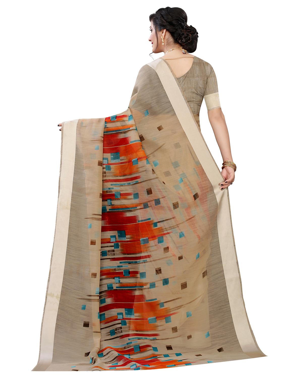 beige linen saree - 17794932 -  Standard Image - 1