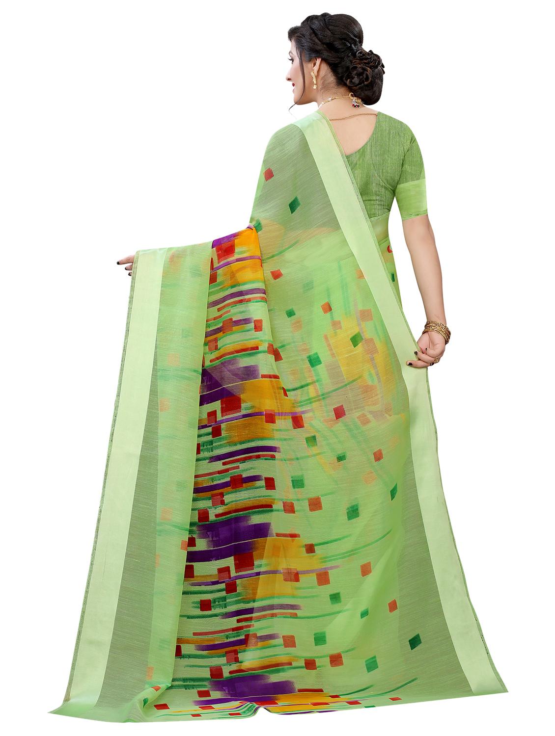 green linen saree with blouse - 17794935 -  Standard Image - 1