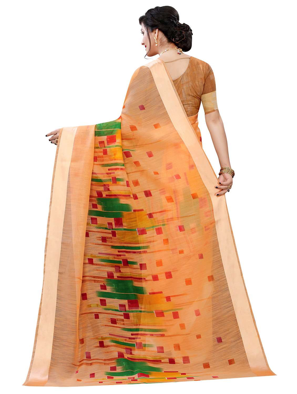 peach linen saree with blouse - 17794937 -  Standard Image - 1