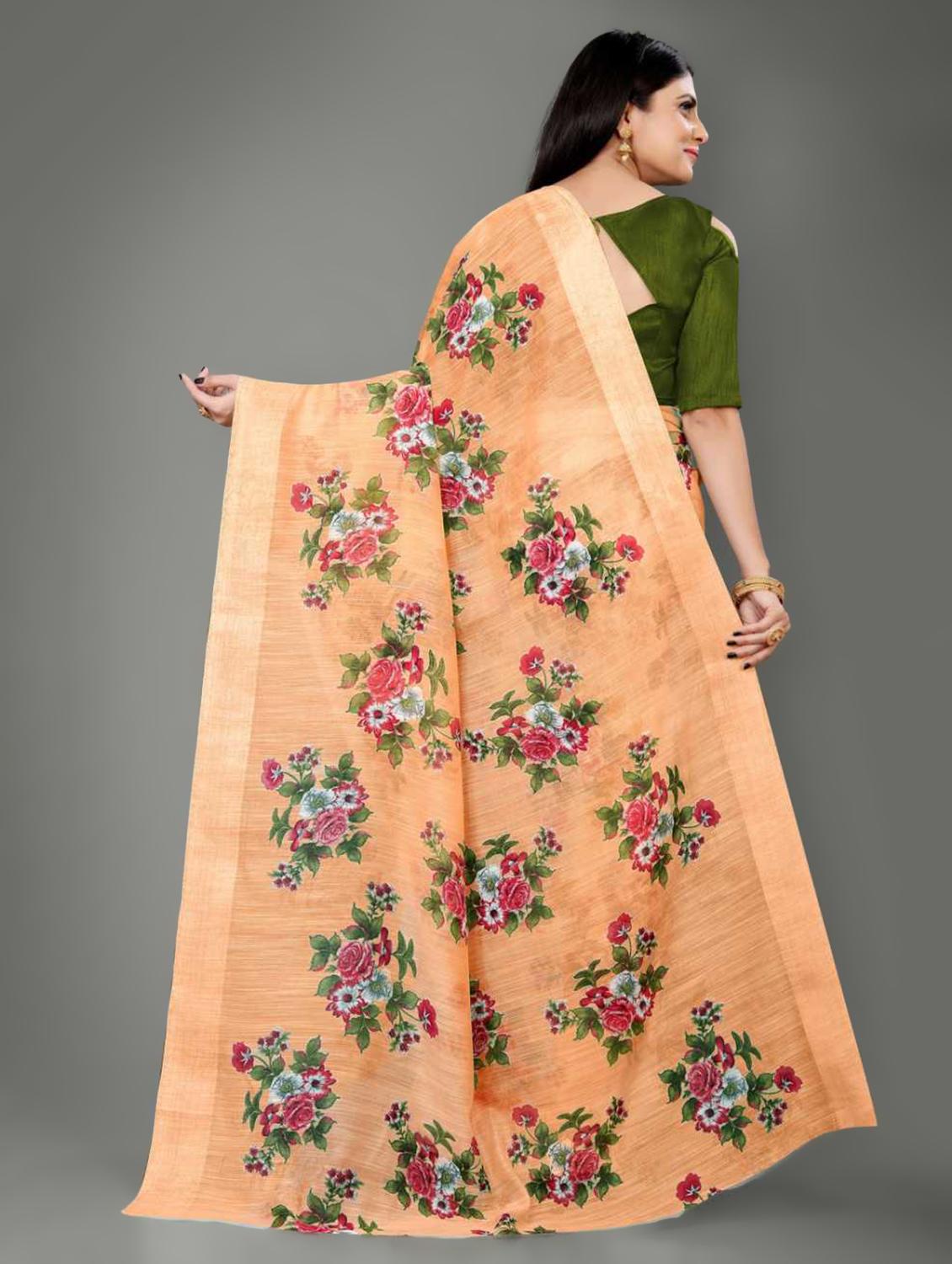orange linen saree with blouse - 17794939 - Standard Image - 1