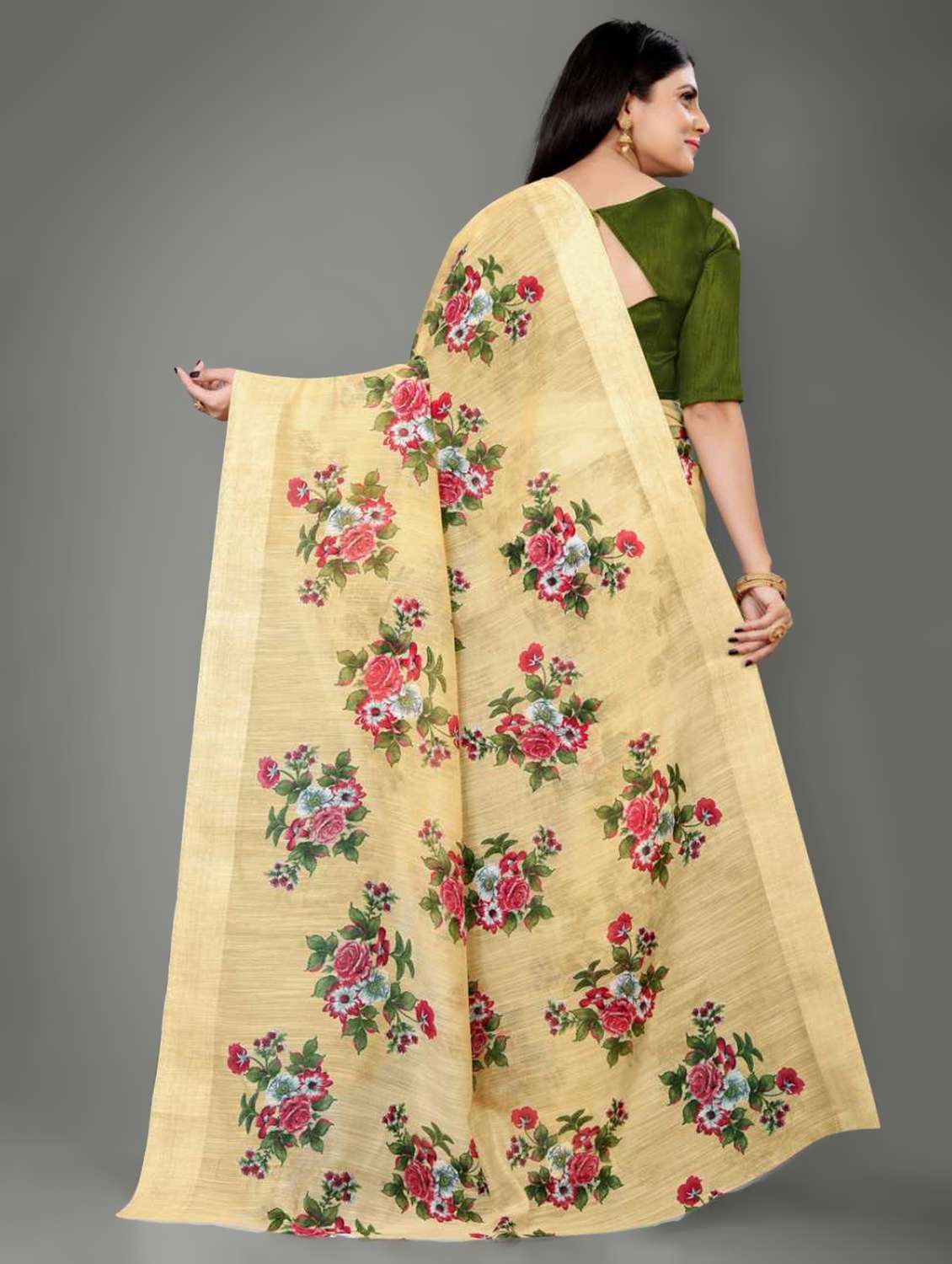 yellow linen saree with blouse - 17794941 - Standard Image - 1