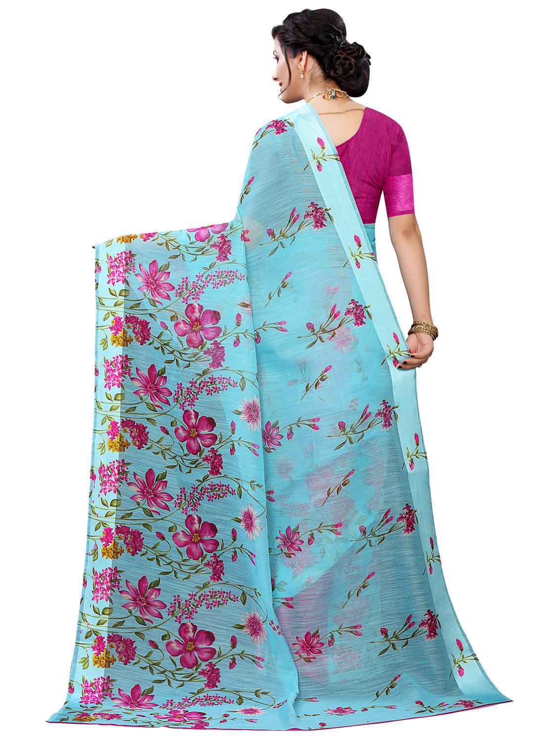 blue linen saree with blouse - 17794943 -  Standard Image - 1