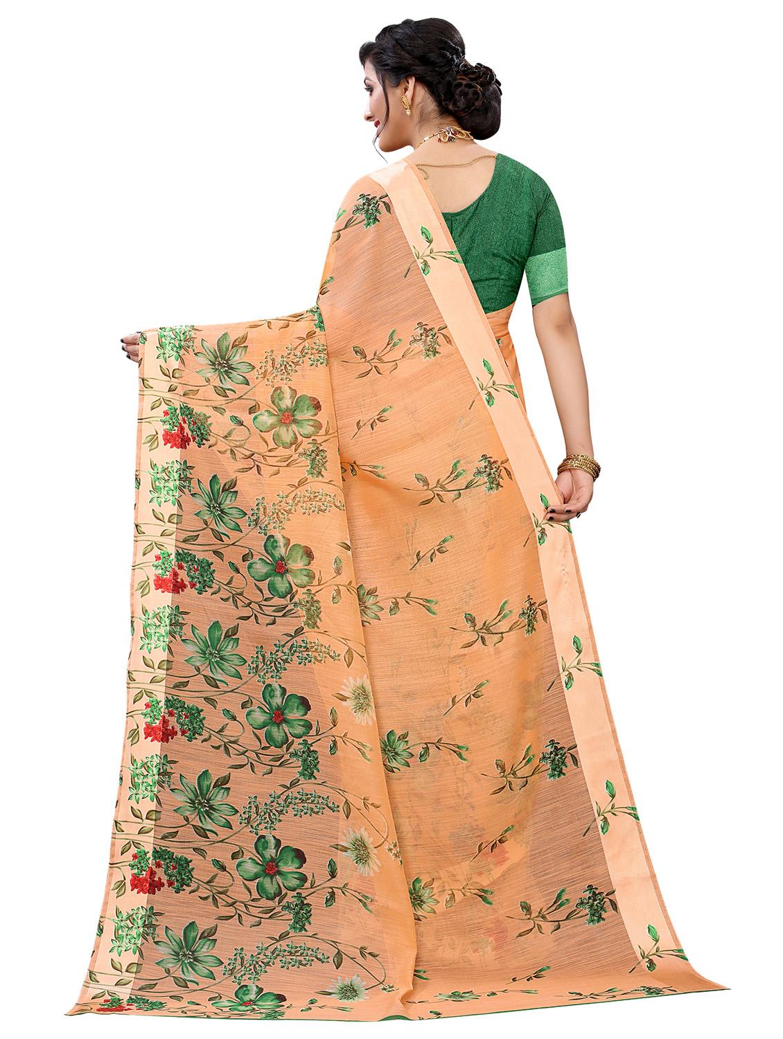 peach linen saree with blouse - 17794946 -  Standard Image - 1