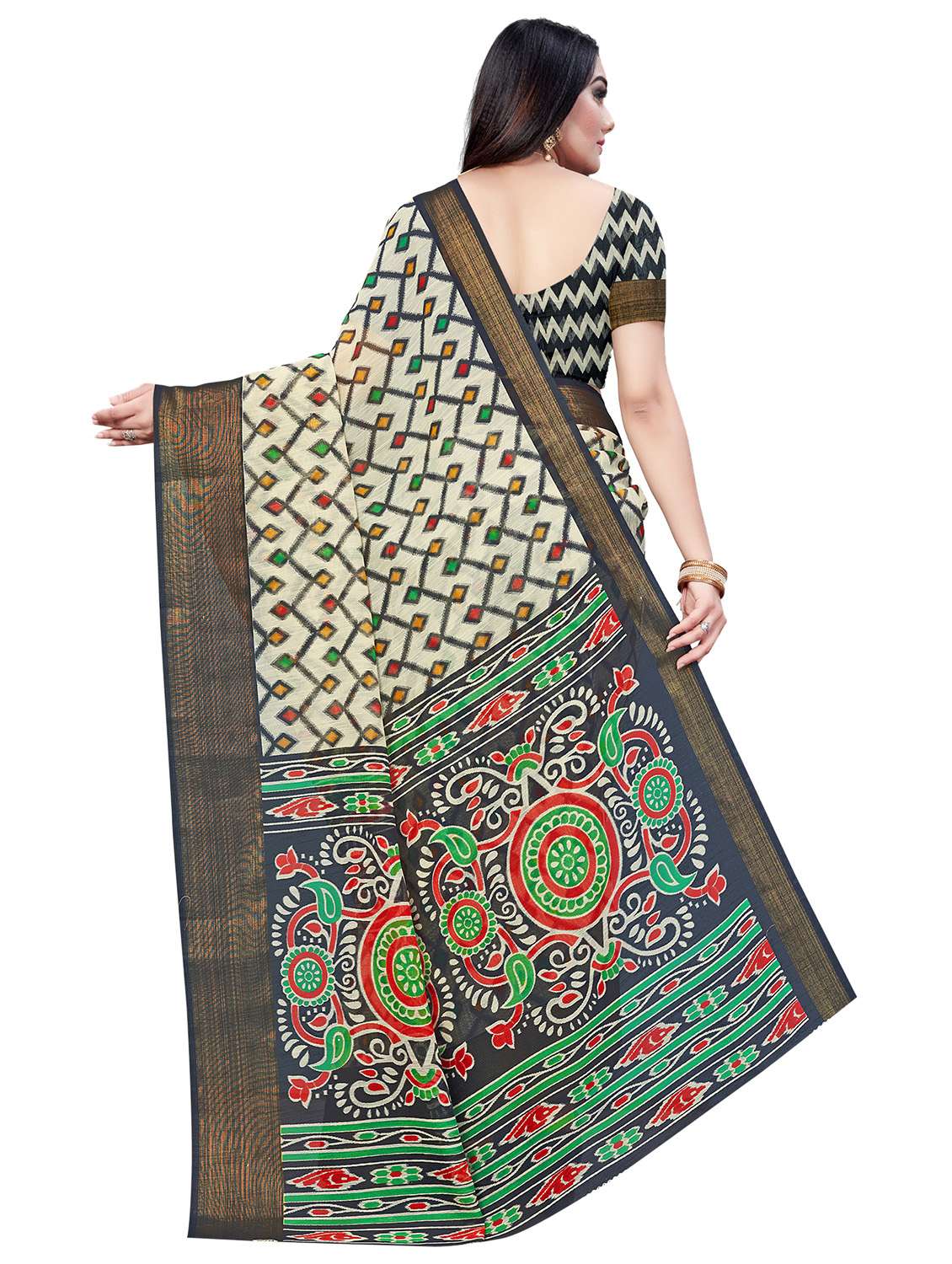 black linen saree with blouse - 17794948 -  Standard Image - 1
