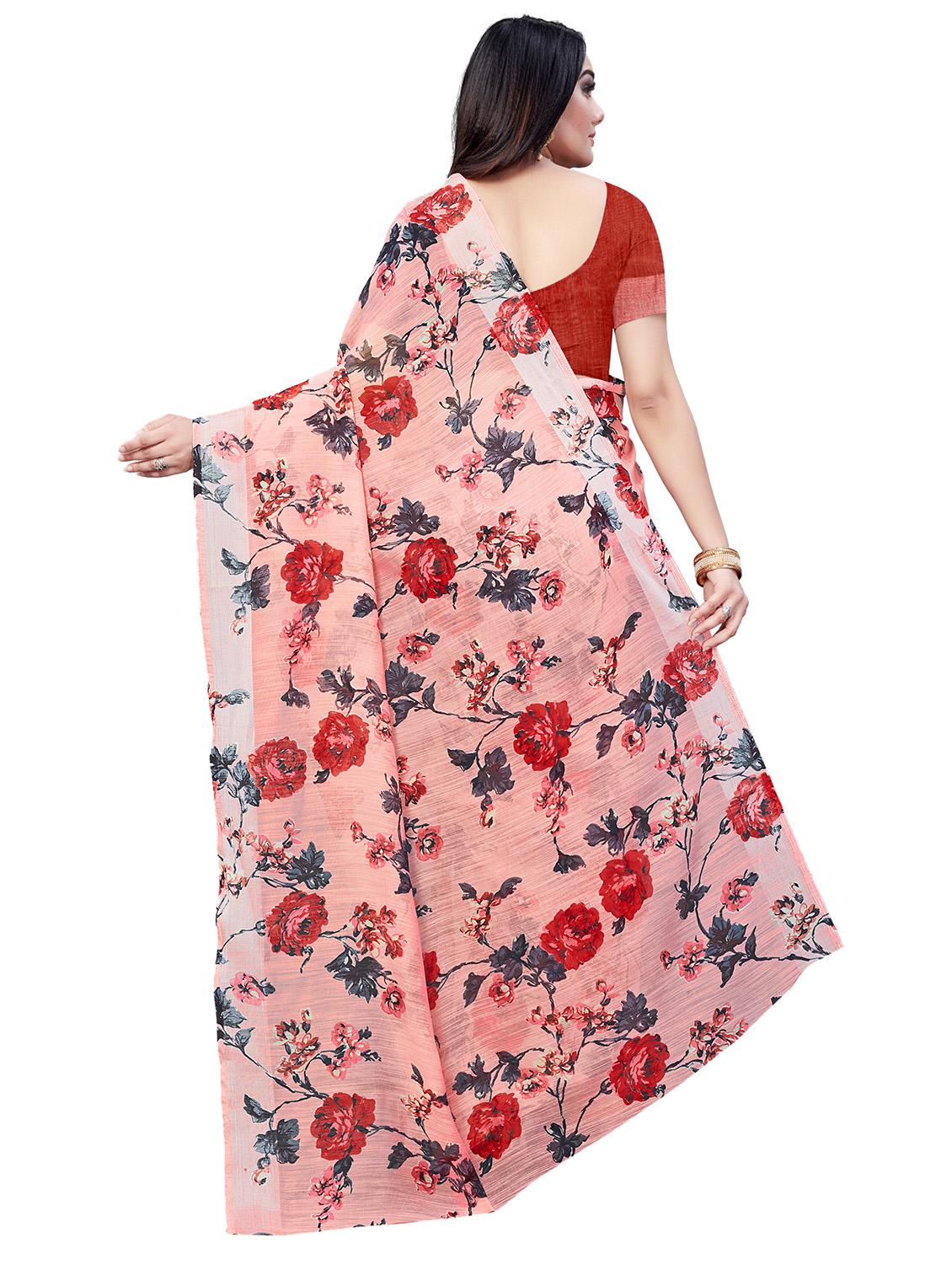 pink linen saree with blouse - 17794956 - Standard Image - 1