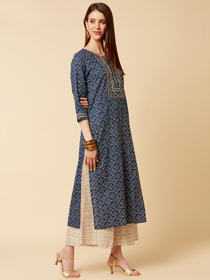 gold printed straight kurta - 17795056 -  Standard Image - 1
