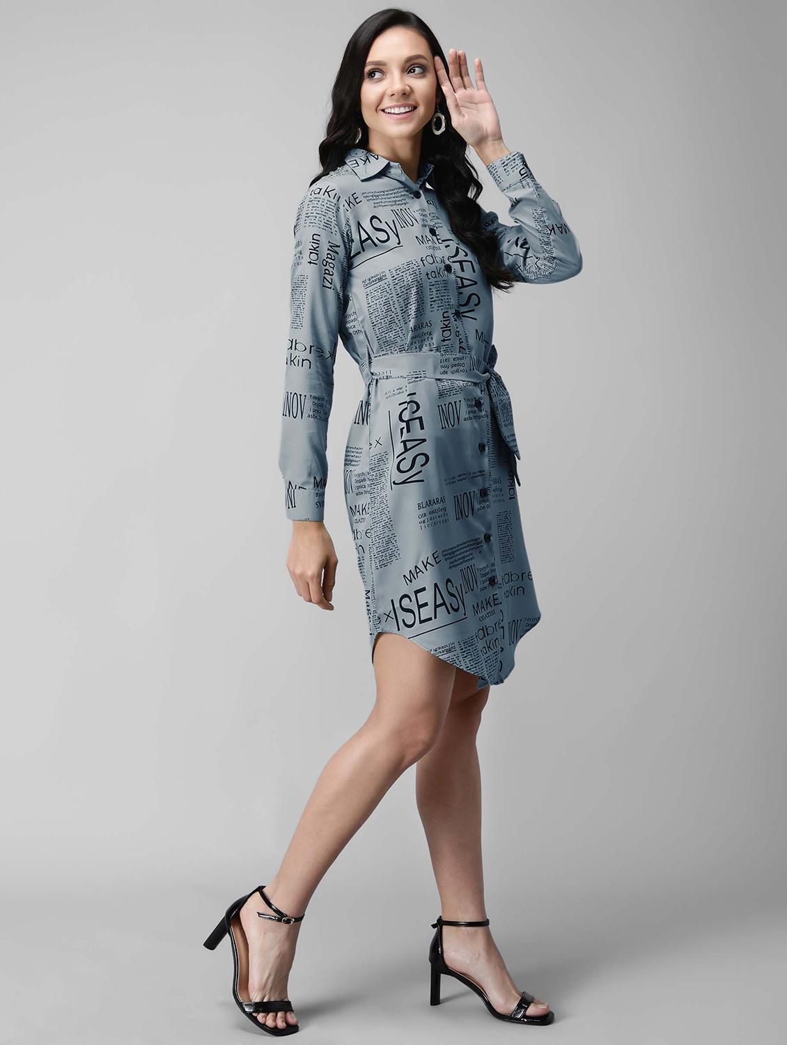 tie front printed shirt dress - 17795248 - Standard Image - 1