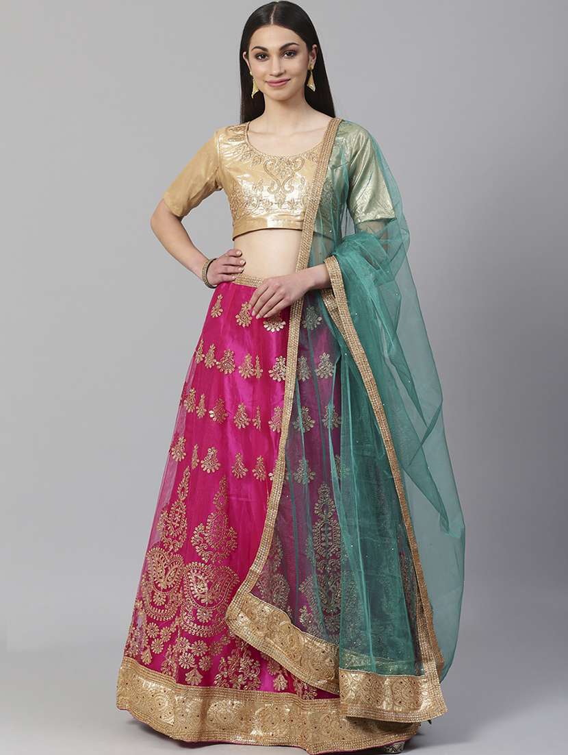 pink net aline lehenga