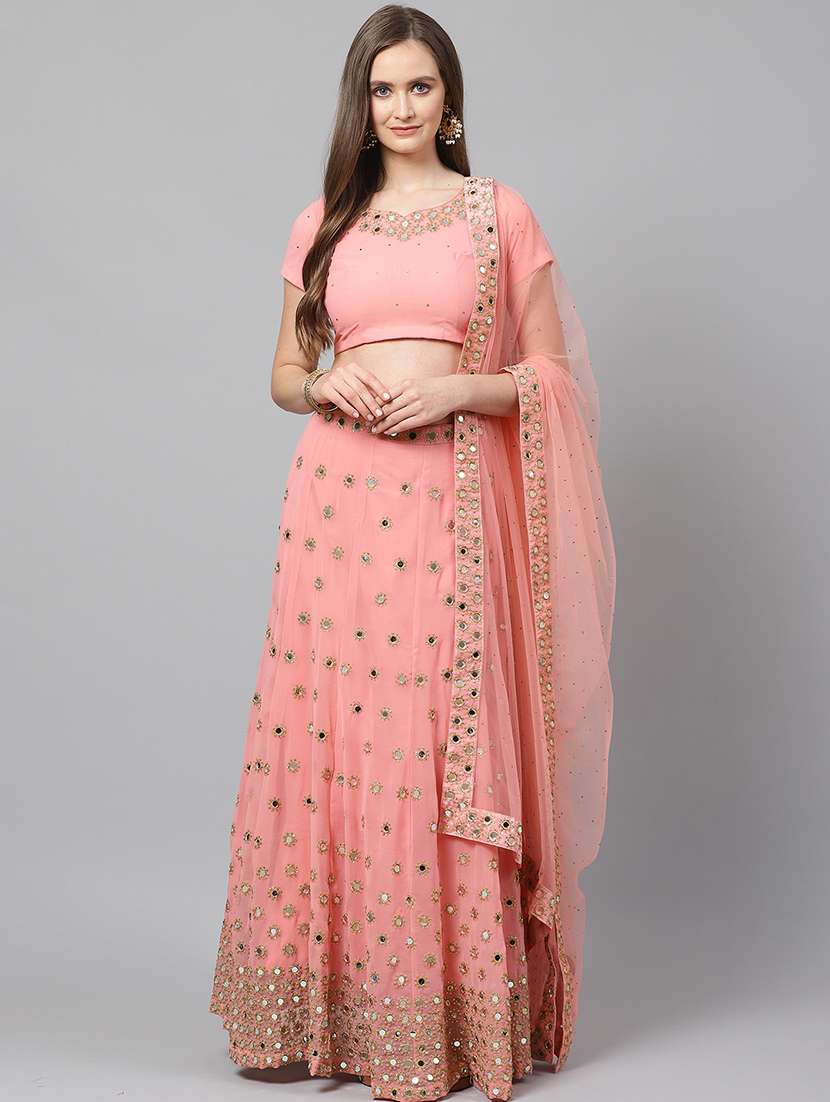 pink poly georgette aline lehenga