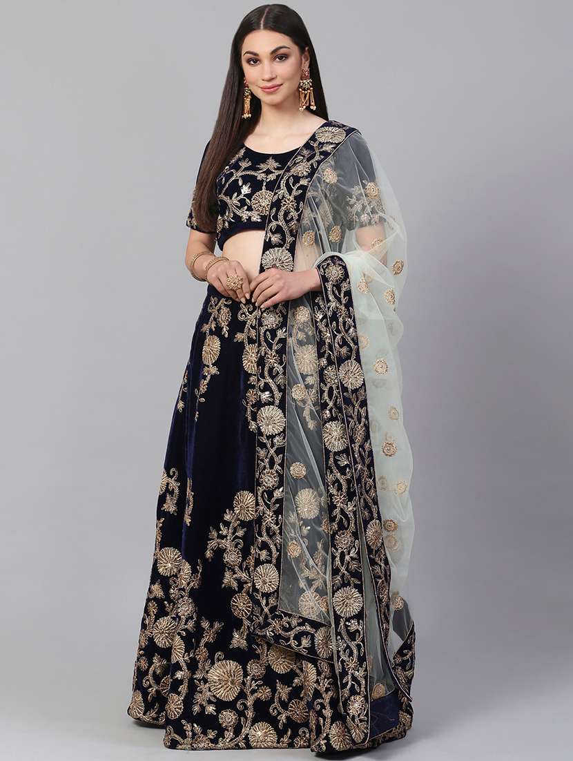 blue velvet aline lehenga