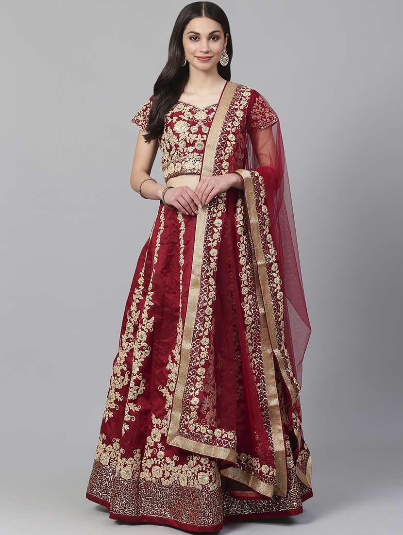 maroon art silk aline lehenga