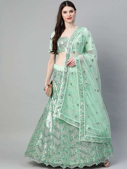 neon net flared lehenga - 17795715 - Standard Image - 0