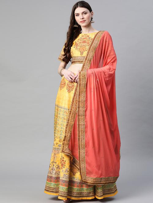 yellow art silk flared lehenga - 17795748 - Standard Image - 0