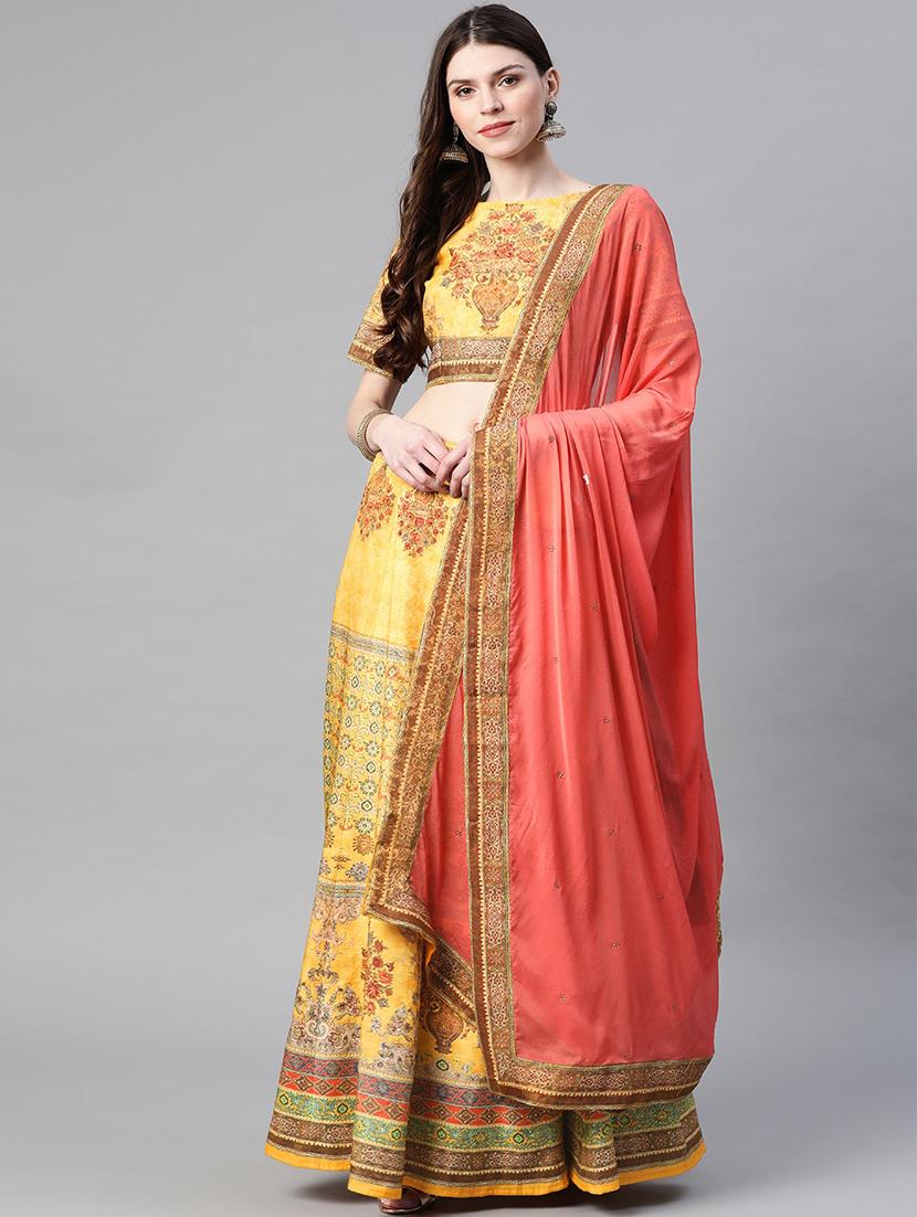 yellow art silk flared lehenga - 17795748 - Zoom Image - 0