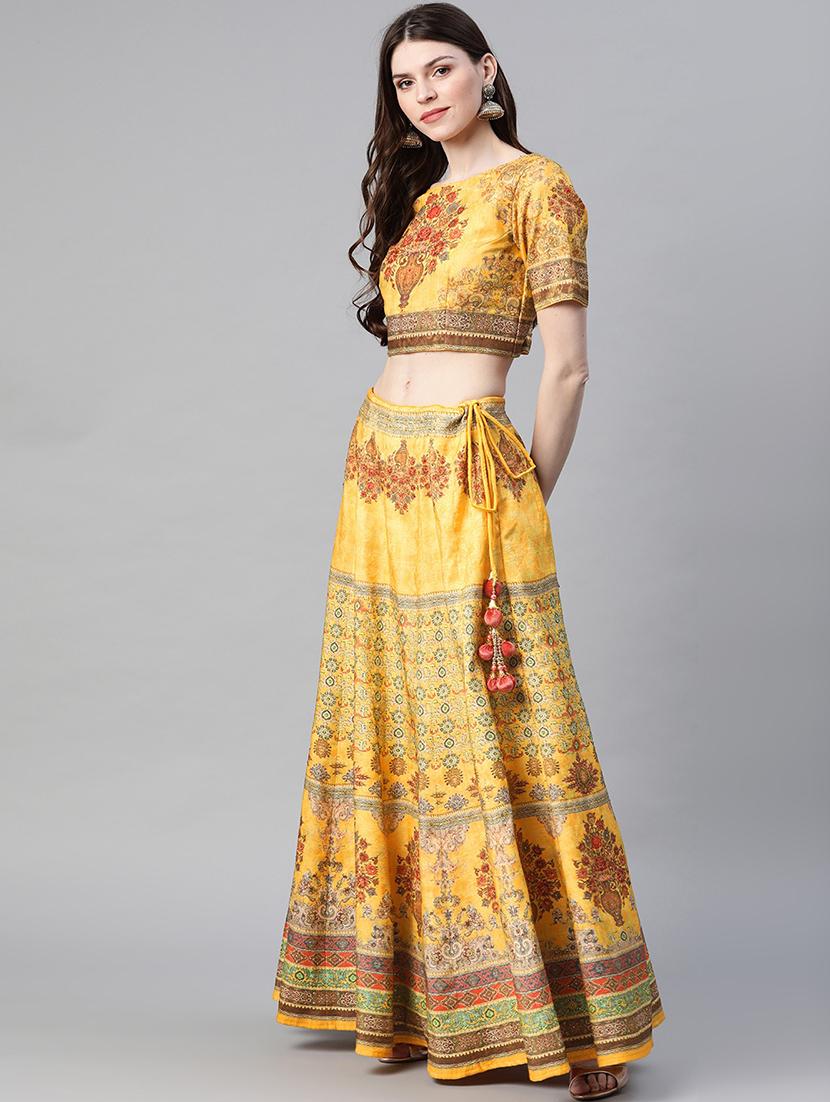 yellow art silk flared lehenga - 17795748 - Standard Image - 1