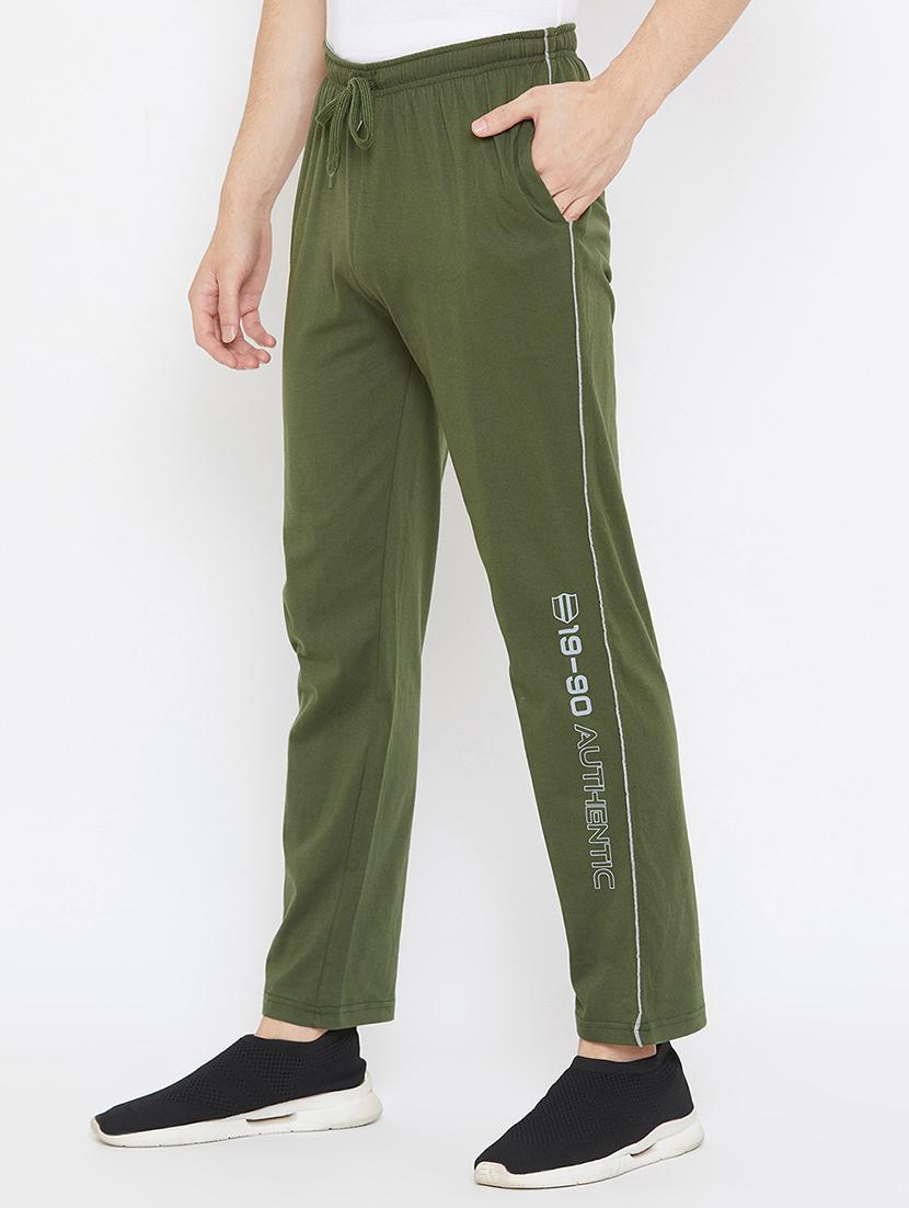 olive green printed full length track pant - 17796075 - Standard Image - 1
