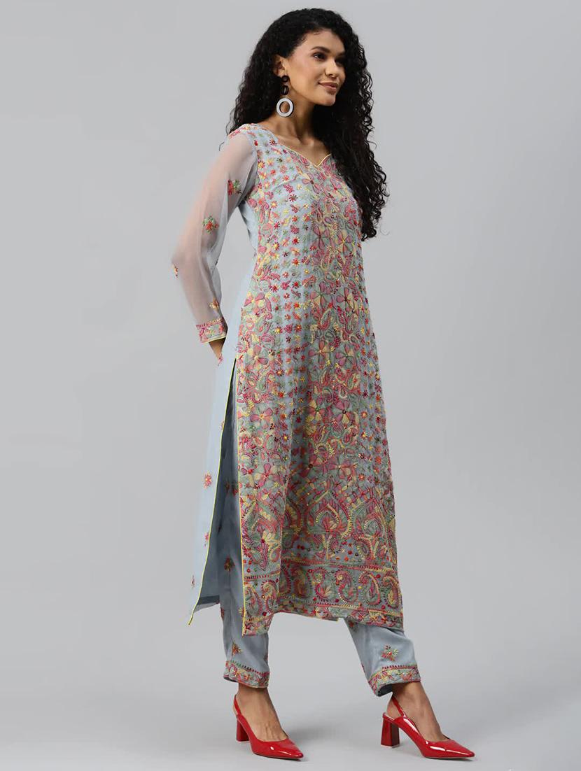 ada hand-embroidered grey unstitched suit - 17797452 -  Standard Image - 1