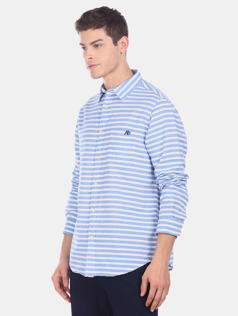 blue striped casual shirt