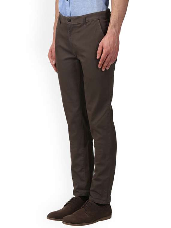 brown solid flat front casual trouser - 17798685 -  Standard Image - 1
