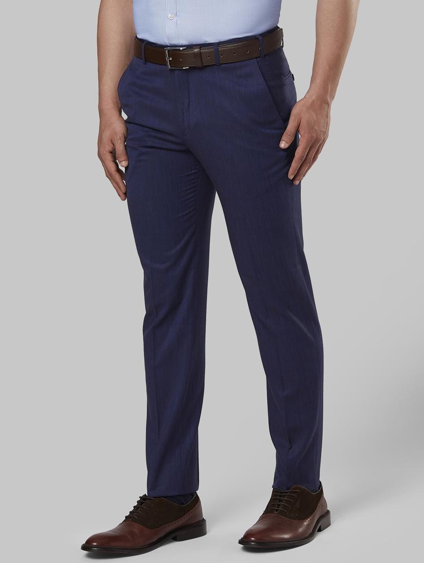 navy blue textured flat front formal trouser - 17799434 - Standard Image - 1