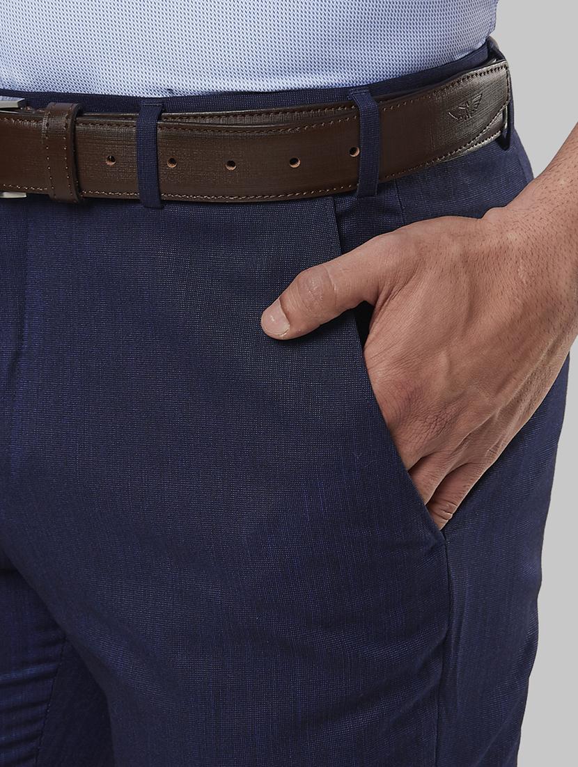 navy blue textured flat front formal trouser - 17799434 - Standard Image - 4