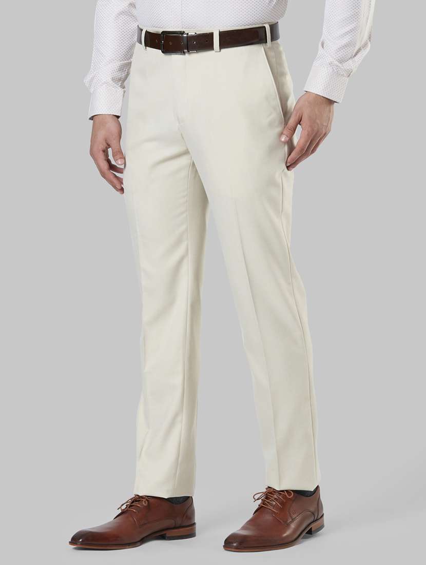 cream solid flat front formal trouser - 17799468 -  Standard Image - 1