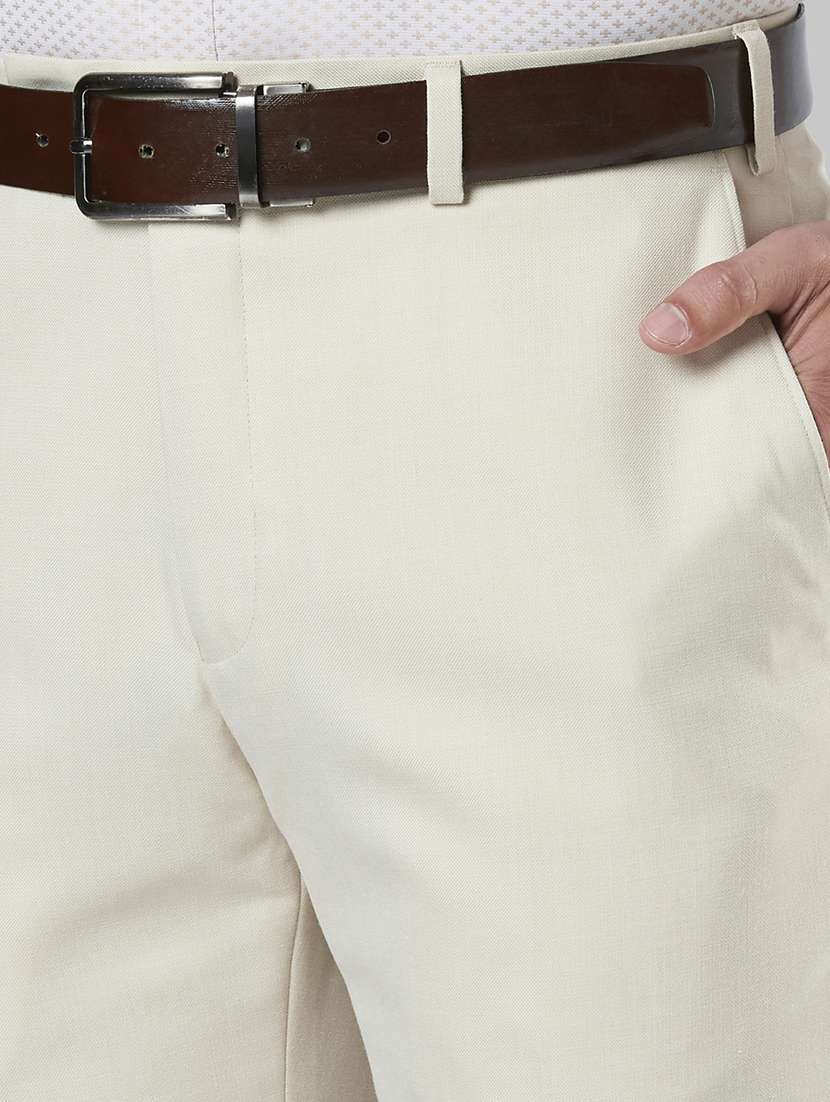 cream solid flat front formal trouser - 17799468 -  Standard Image - 4