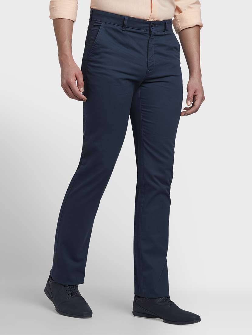 navy blue solid chinos casual trouser - 17799538 -  Standard Image - 1