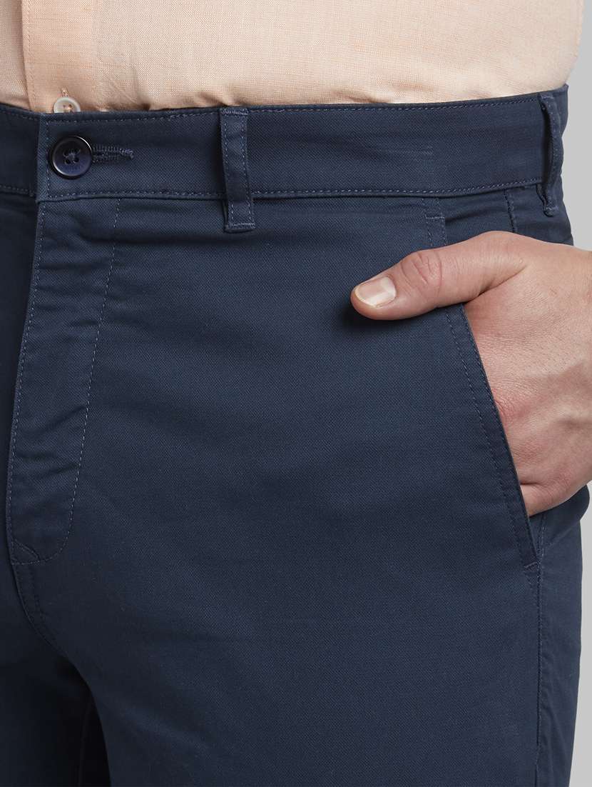navy blue solid chinos casual trouser - 17799538 -  Standard Image - 4