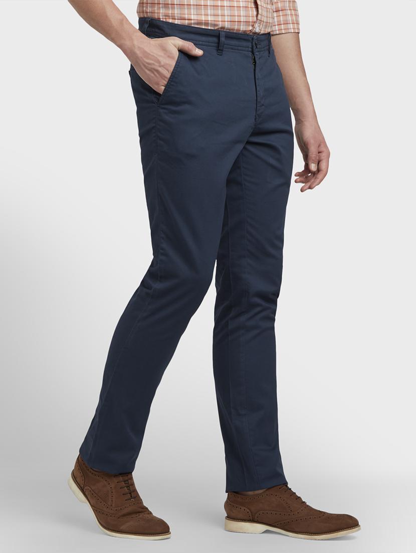 navy blue solid flat front casual trouser - 17799542 -  Standard Image - 1