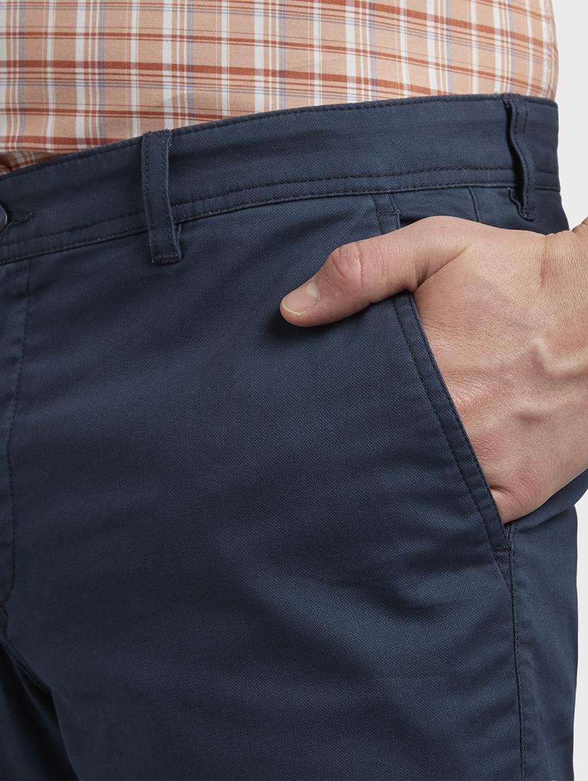 navy blue solid flat front casual trouser - 17799542 - Standard Image - 4