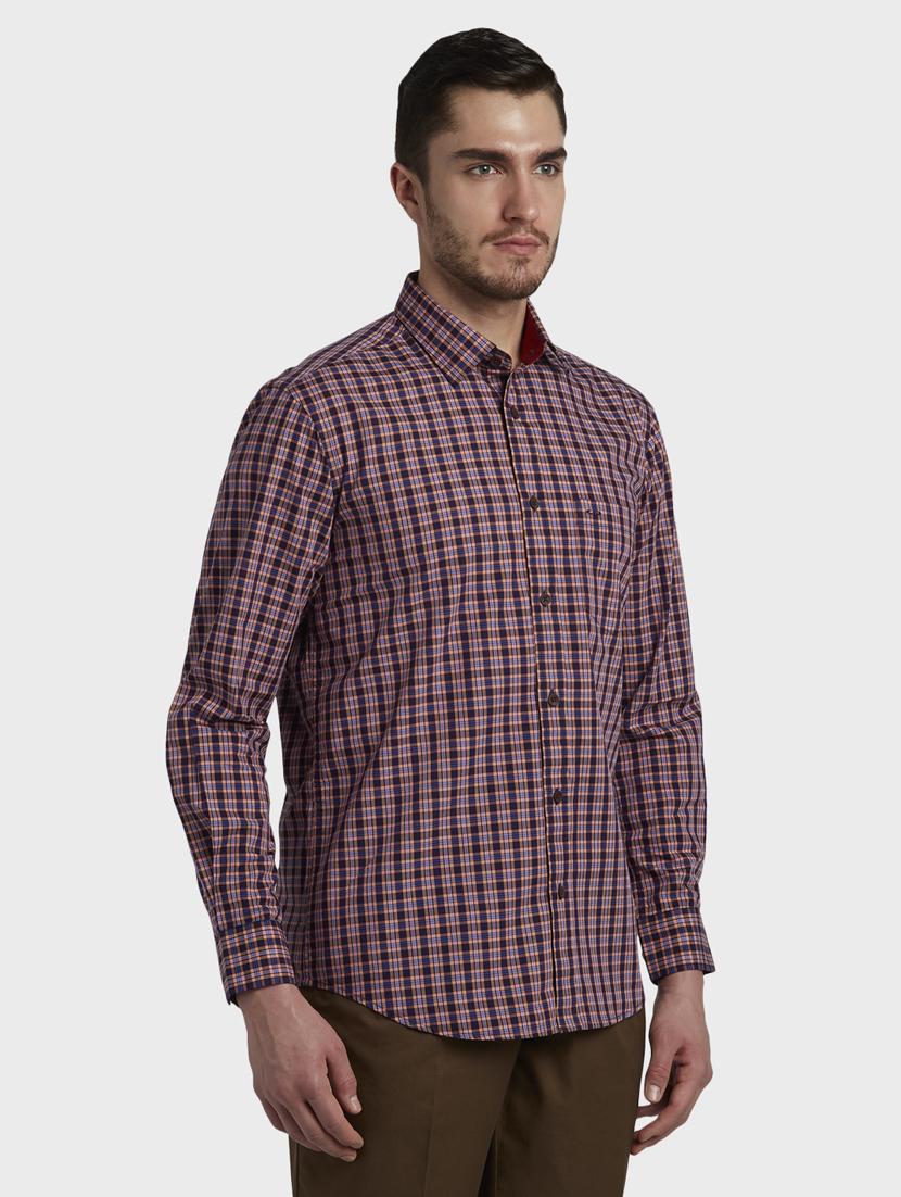 peach checkered casual shirt - 17801507 -  Standard Image - 1