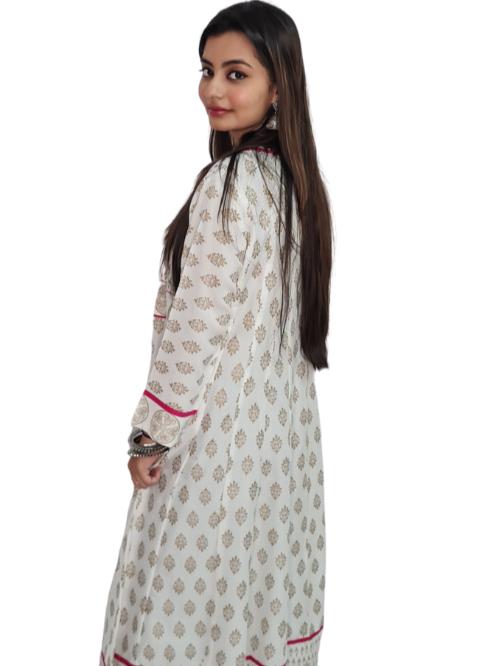 ethnic long white embroidered block print  - 17801703 -  Standard Image - 1
