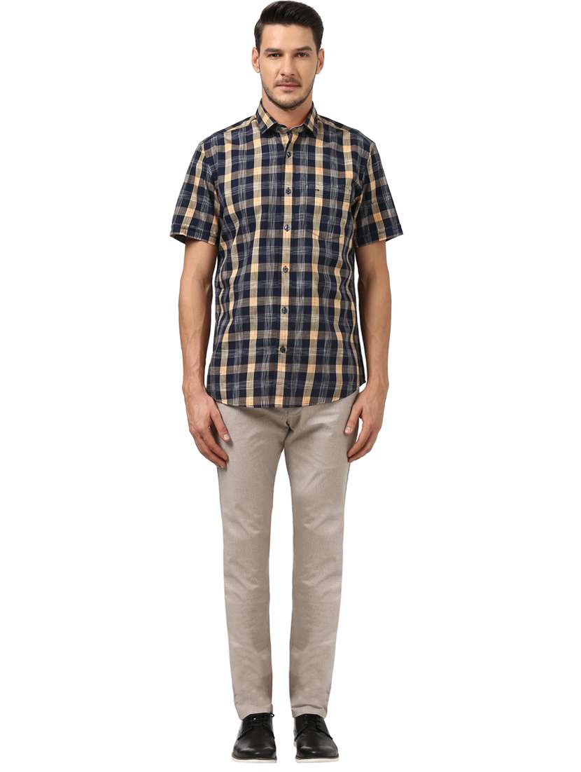 navy blue checkered casual shirt - 17801712 - Standard Image - 4