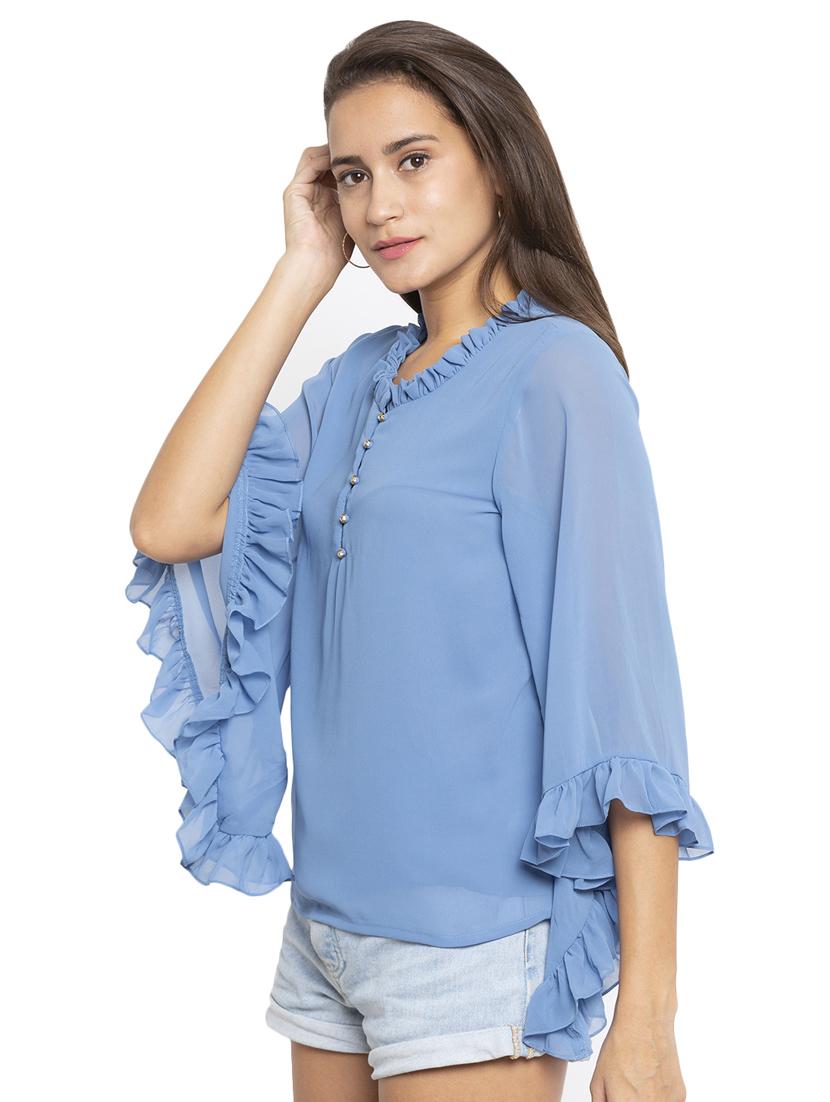 bell sleeved frill detail top - 17801799 - Standard Image - 1