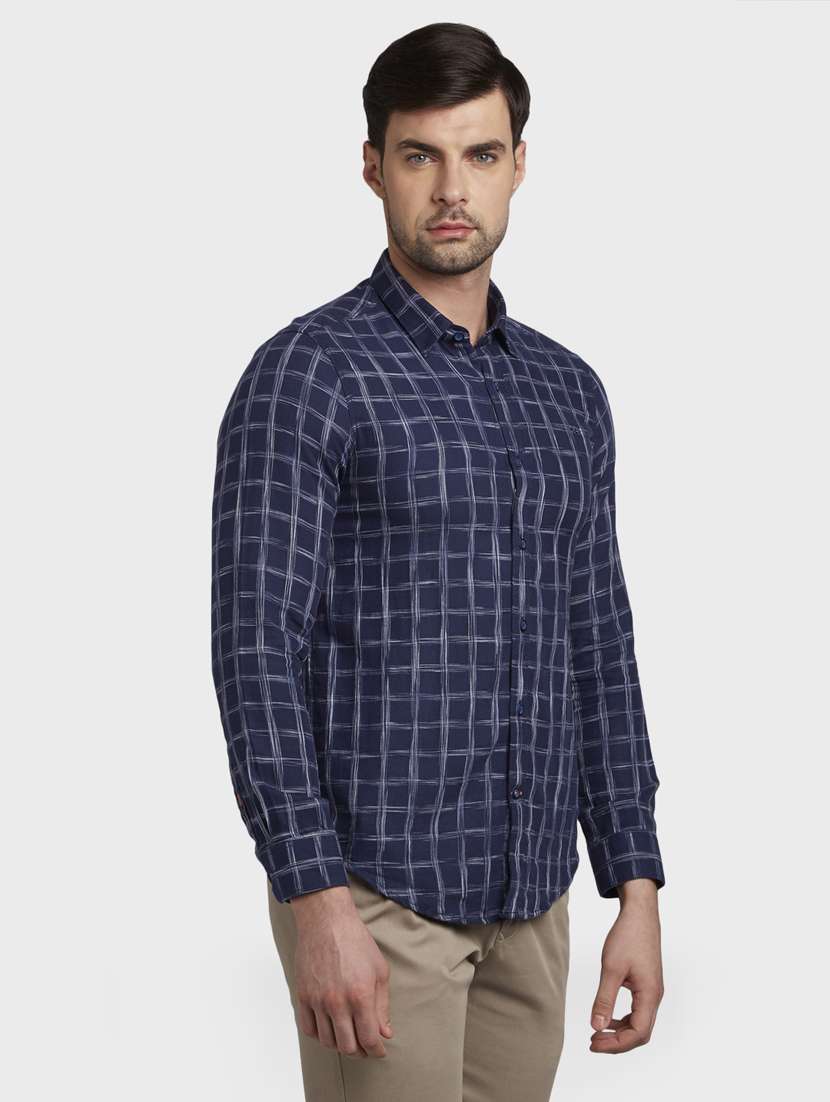 navy blue checkered casual shirt - 17801928 - Standard Image - 1