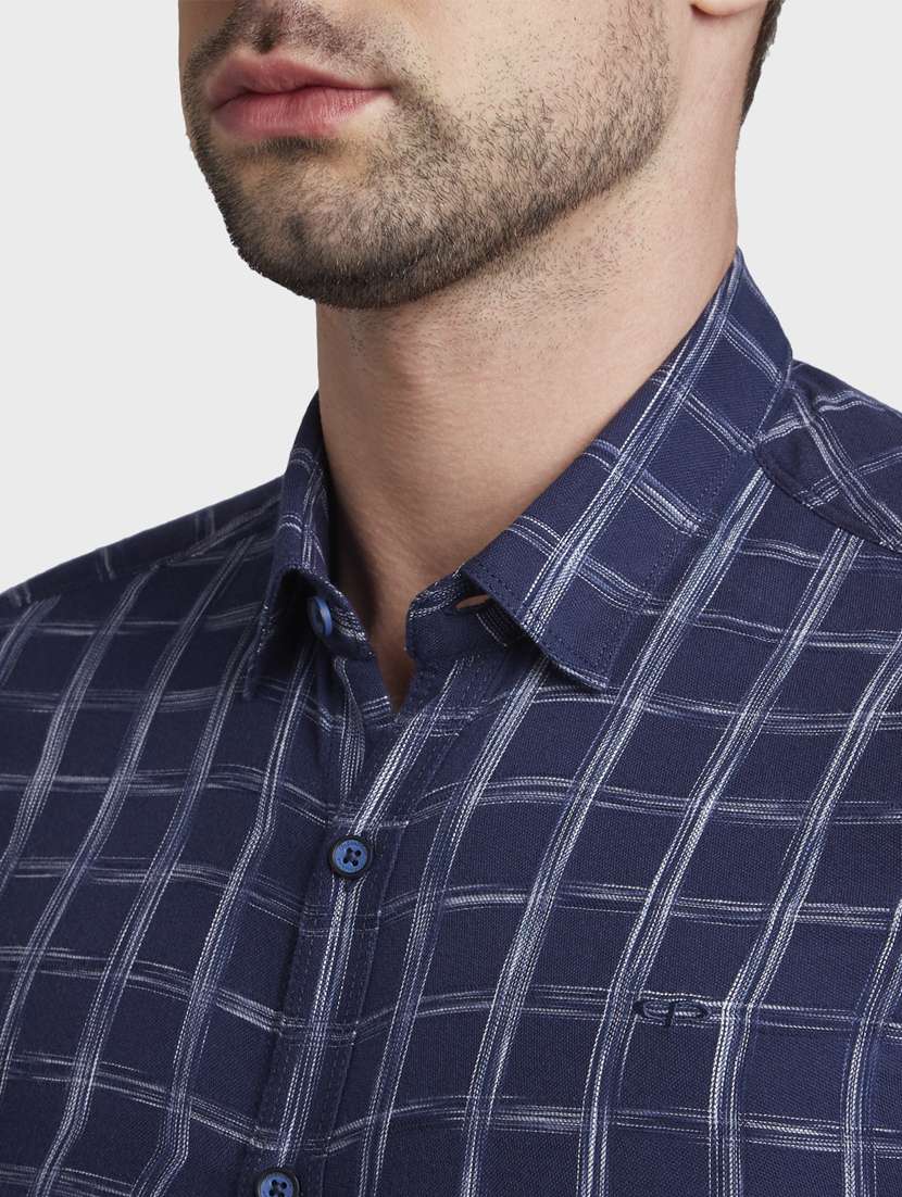 navy blue checkered casual shirt - 17801928 - Standard Image - 4