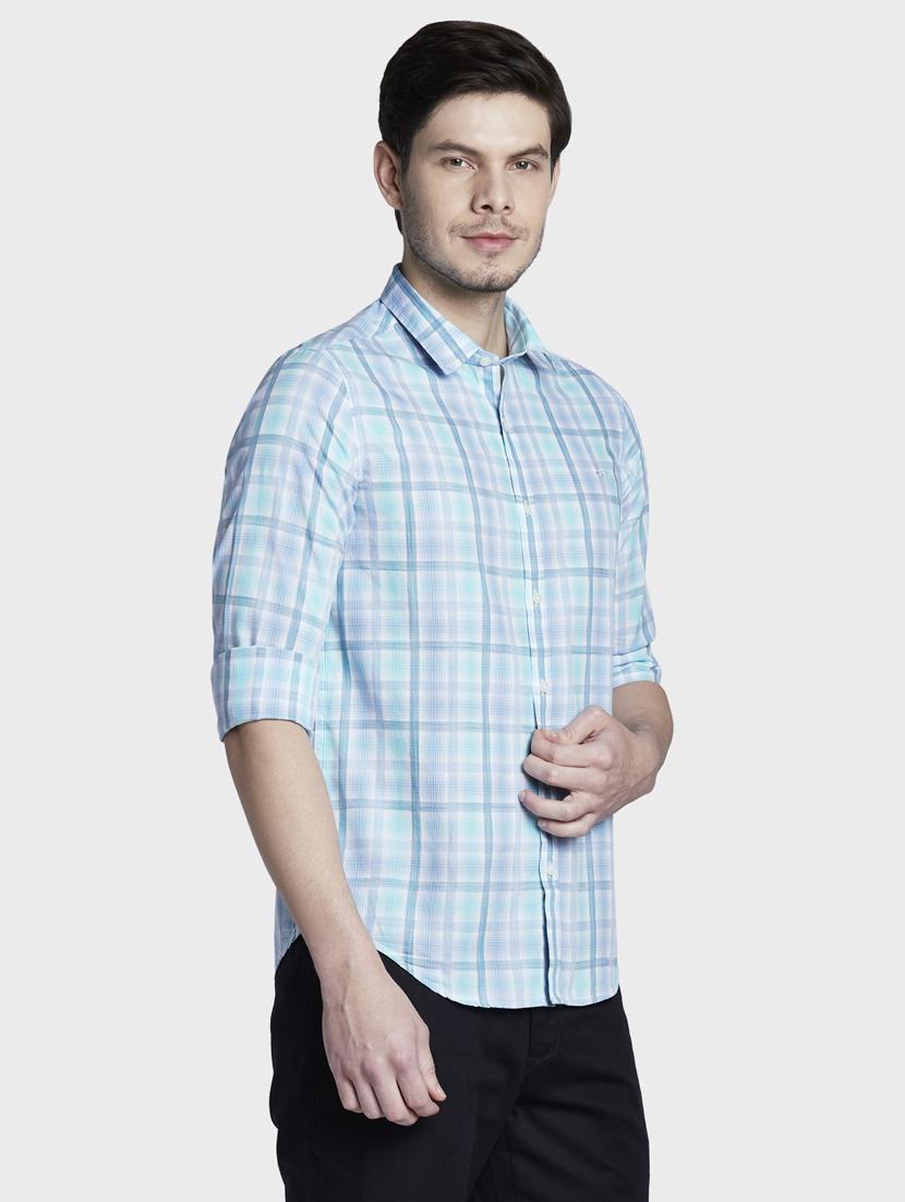 light blue checkered casual shirt - 17801991 - Standard Image - 1