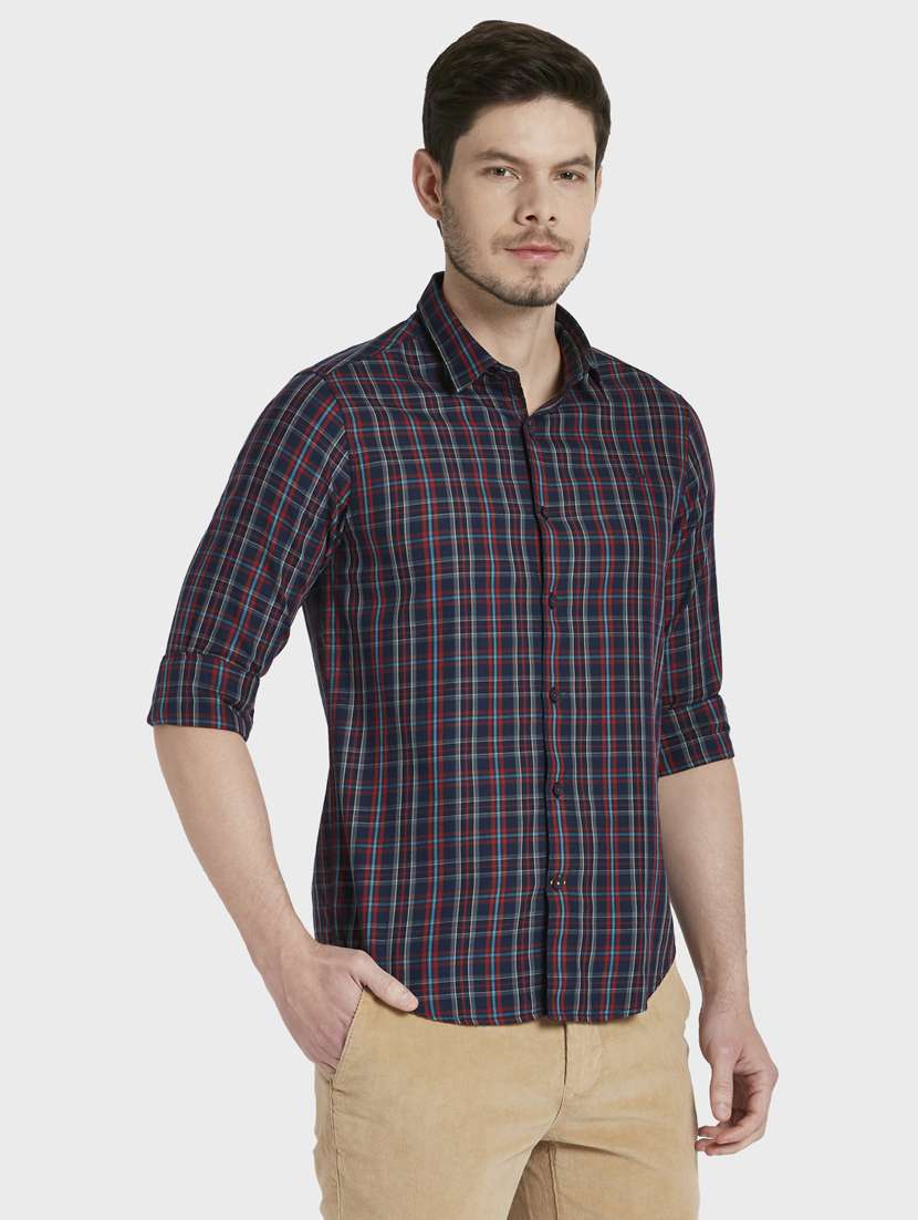 navy blue checkered casual shirt - 17802009 - Standard Image - 1