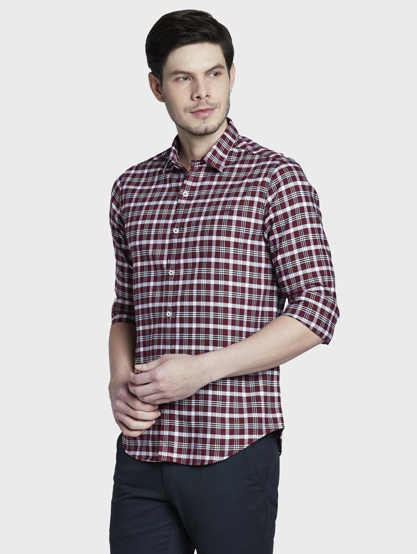 maroon checkered casual shirt - 17802020 - Standard Image - 1
