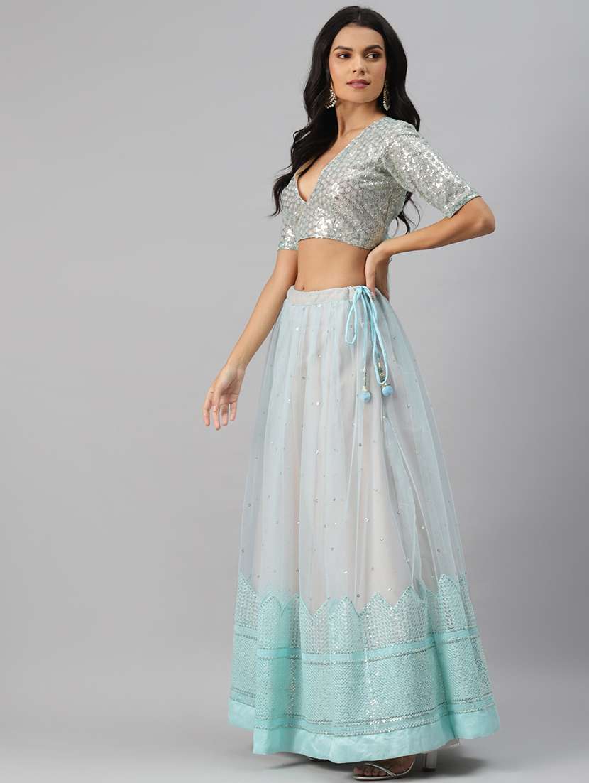 Light Blue Net Flared Lehenga