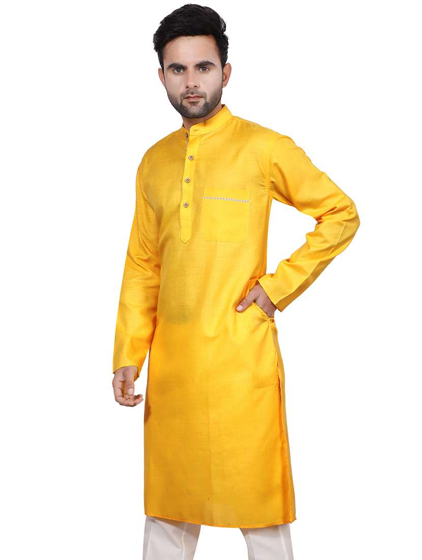 yellow solid long kurta - 17806668 -  Standard Image - 1