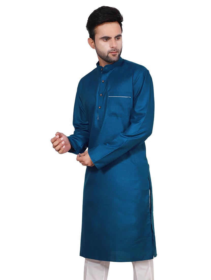 teal solid long kurta - 17806670 - Standard Image - 1