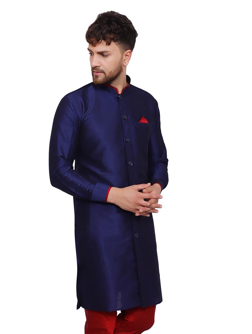 navy blue solid long kurta - 17806674 -  Standard Image - 1