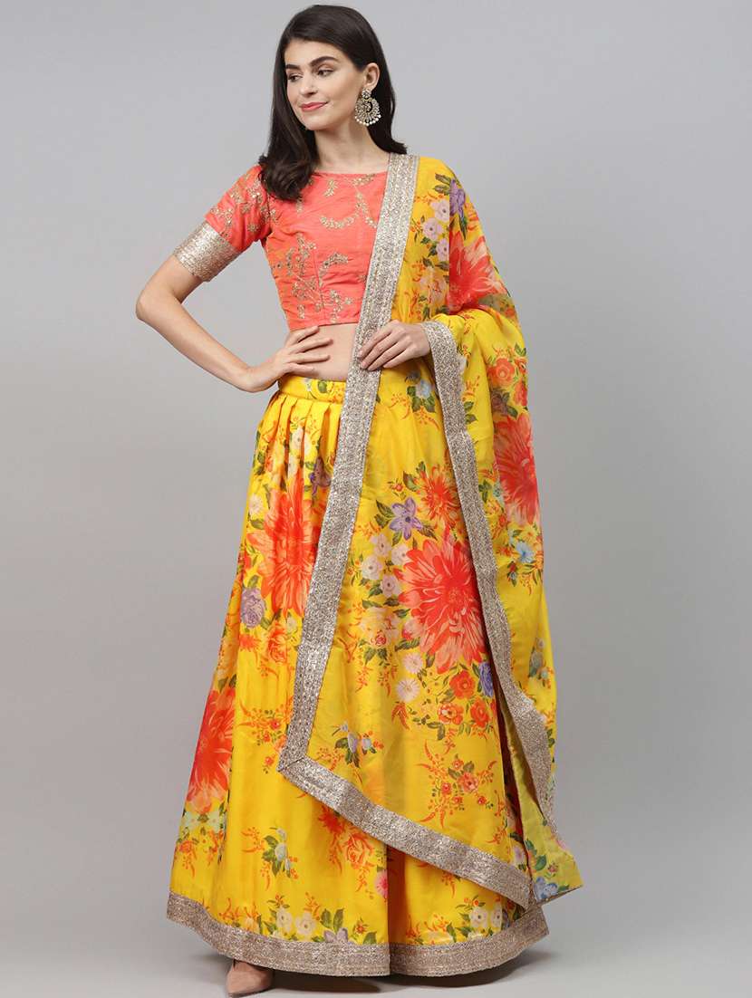 yellow organza aline lehenga