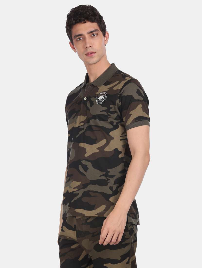 olive green camouflage polo t-shirt - 17807978 -  Standard Image - 1