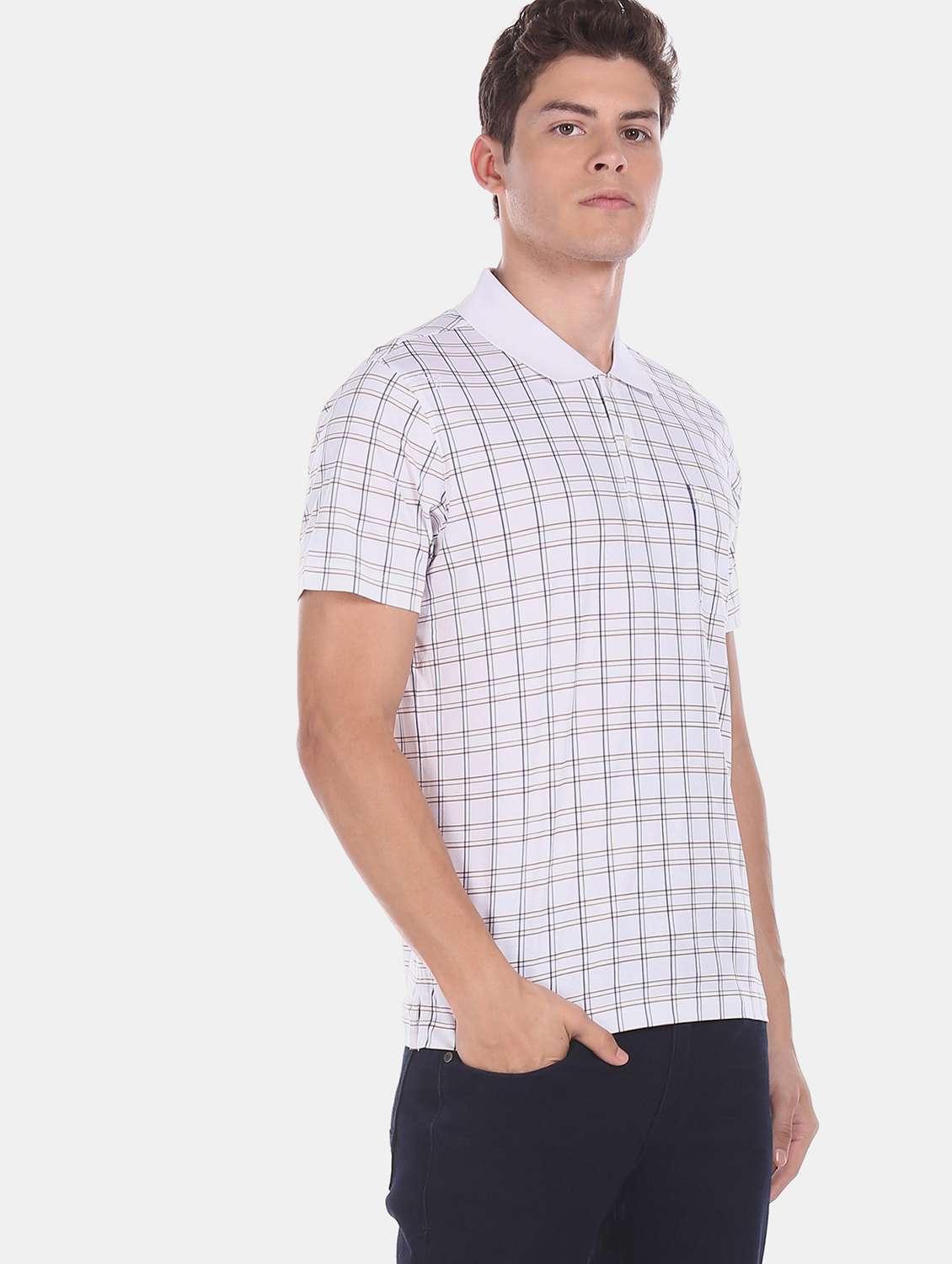 white checkered polo t-shirt