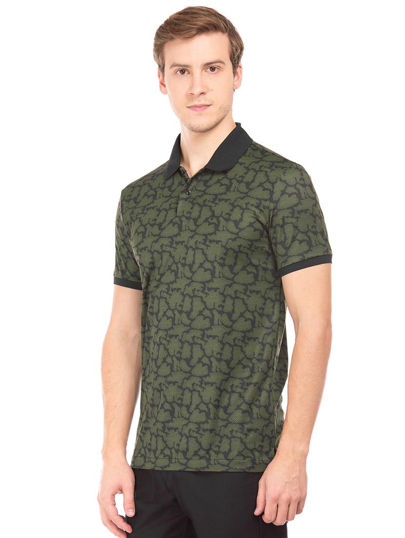 olive green printed polo t-shirt - 17808001 - Standard Image - 1