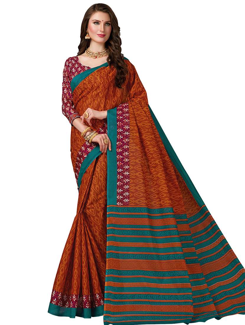 printed bordered saree with blouse