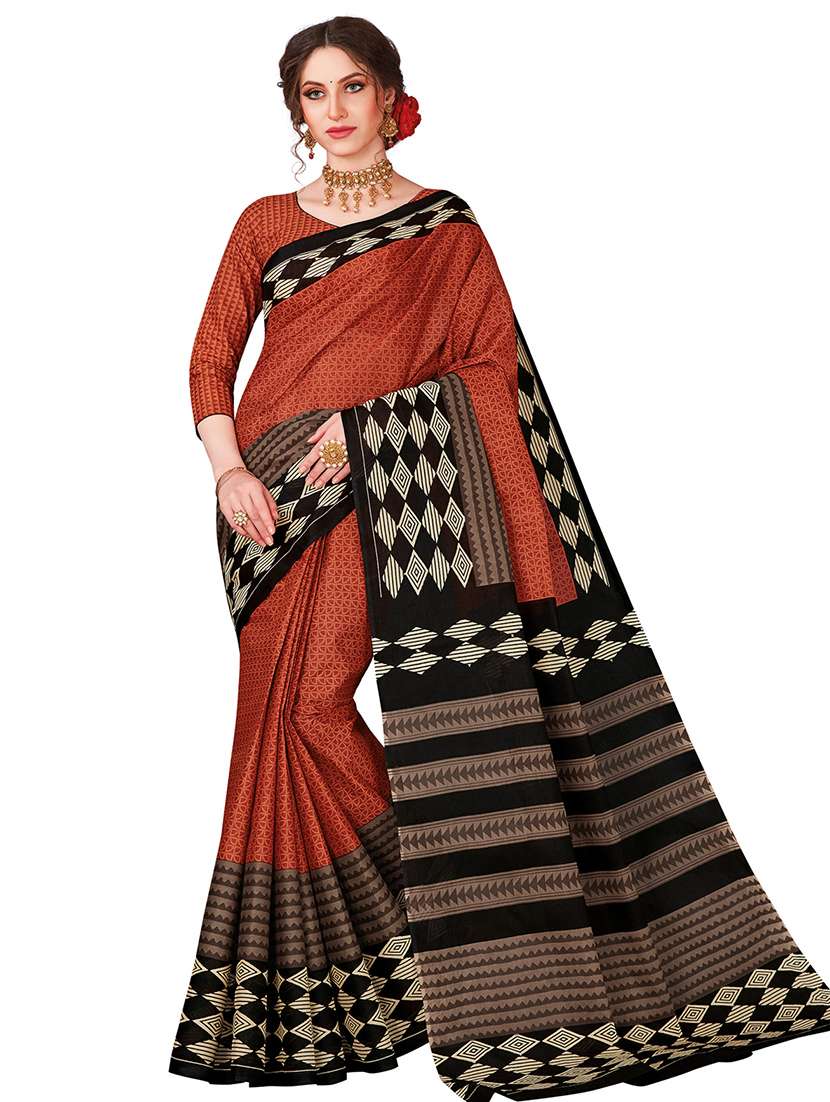 printed bordered saree with blouse
